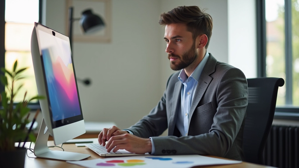 Palette di colori su schermo con strumenti di design professionali visibili