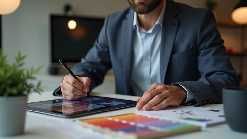 Designer al lavoro che crea palette colore su schermo