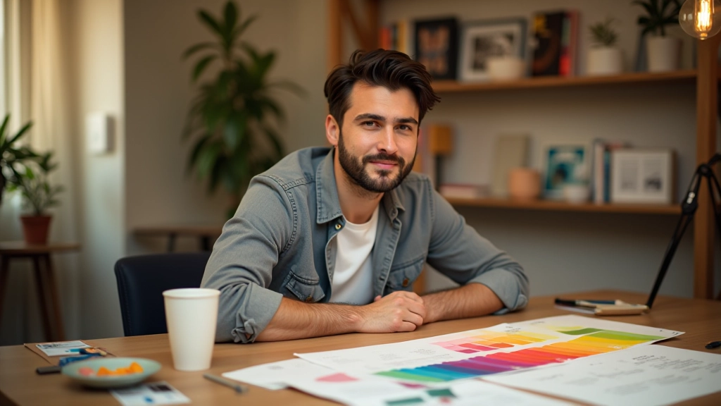 Designer italiano che lavora con palette di colori e strumenti di design web