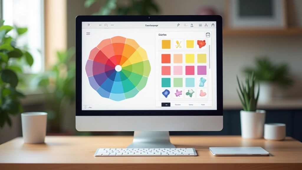 Schermo di Adobe Color con ruota dei colori e palette generate, layout interfaccia dettagliato
